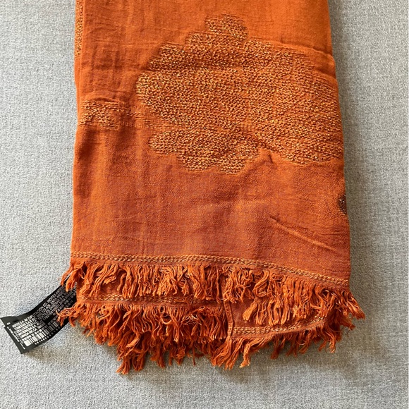 Zara Metallic Thread Floral Orange Scarf - Picture 8 of 11